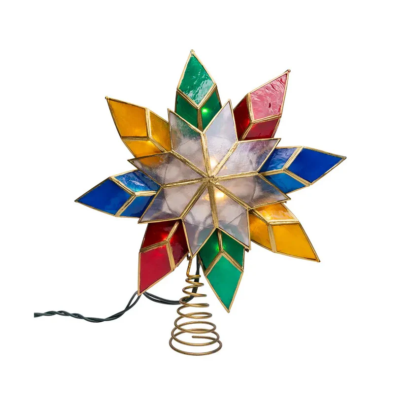 10-Light Multicolor LED Gold Capiz Star Treetop, 9.25"