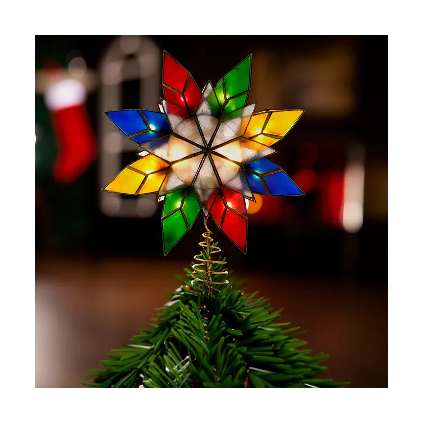 10-Light Multicolor LED Gold Capiz Star Treetop, 9.25" - Image 2