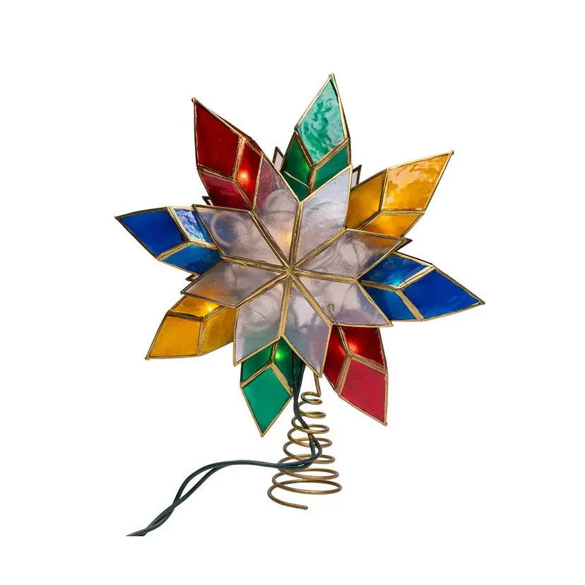 10-Light Multicolor LED Gold Capiz Star Treetop, 9.25" - Image 4