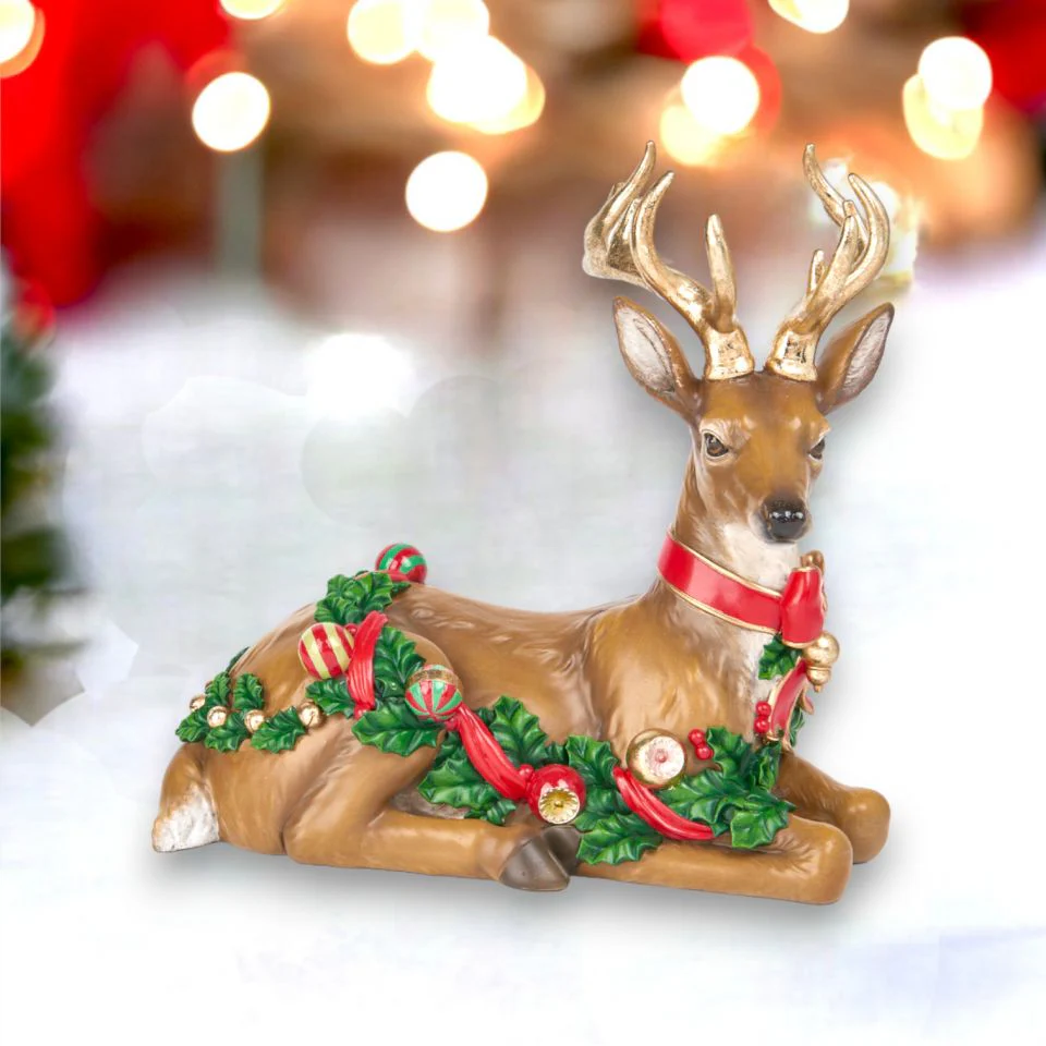 Glass Deer w/Bauble Garland Figurine, 11"