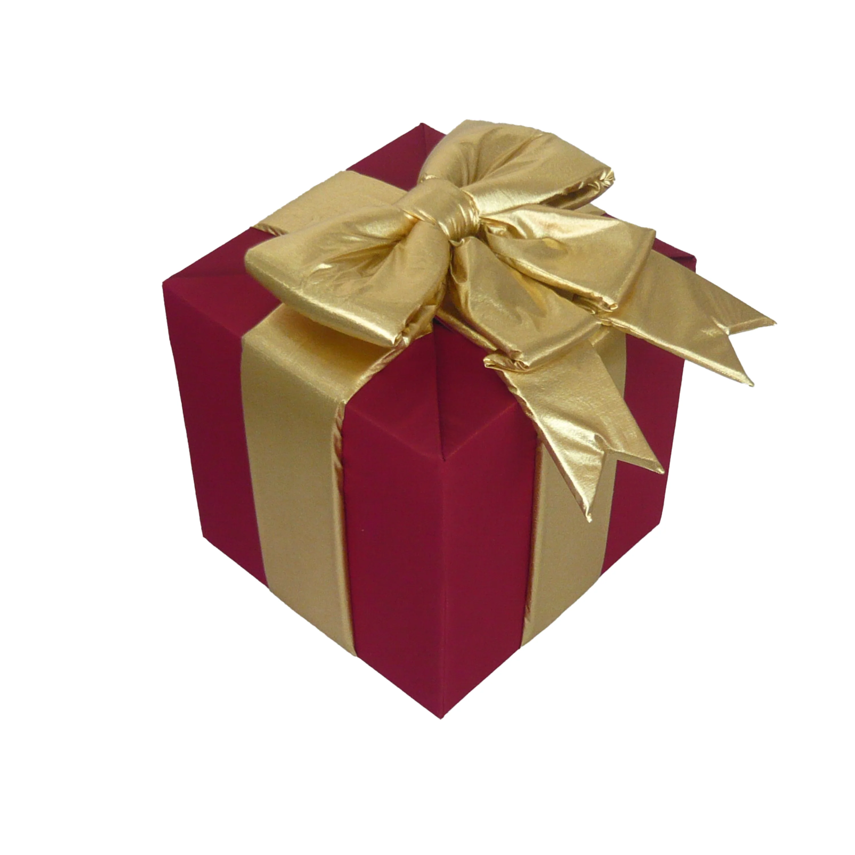 12” Red Metallic Fabric Gift Box w/Gold Puff Bow (indoor)
