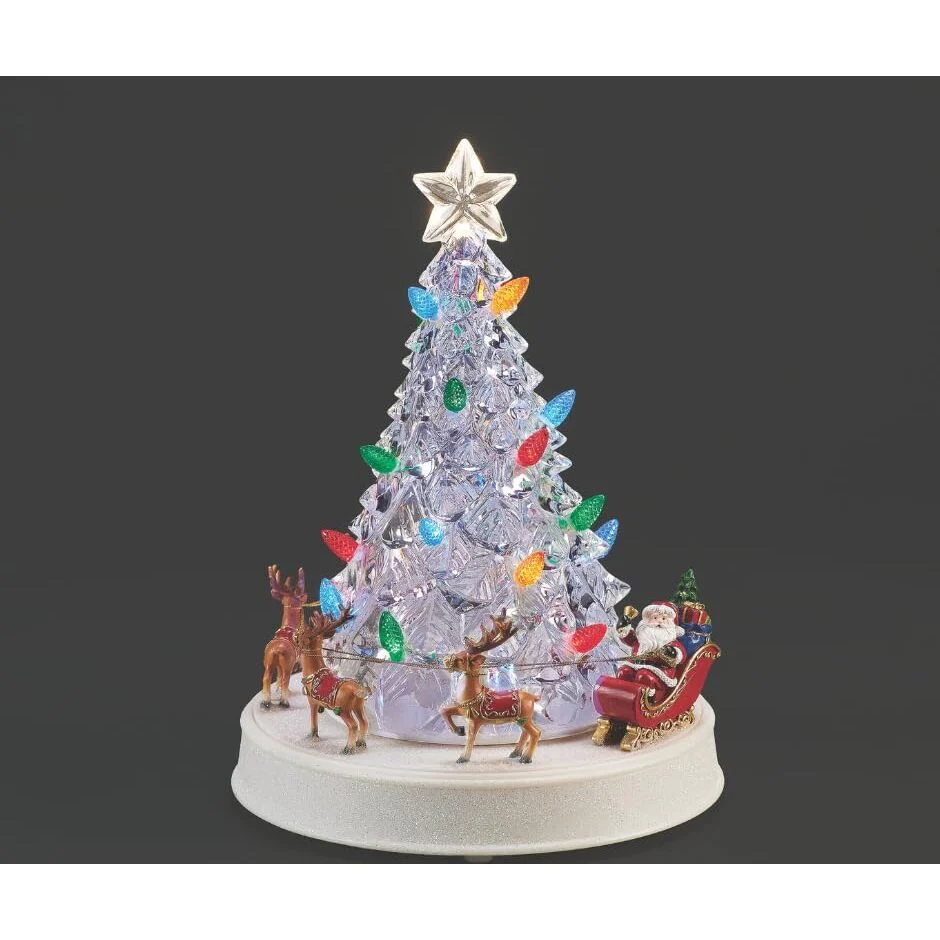 Lighted Musical Tree W/ Rotating Santa In A Reindeer Sleigh, 12" - Image 2