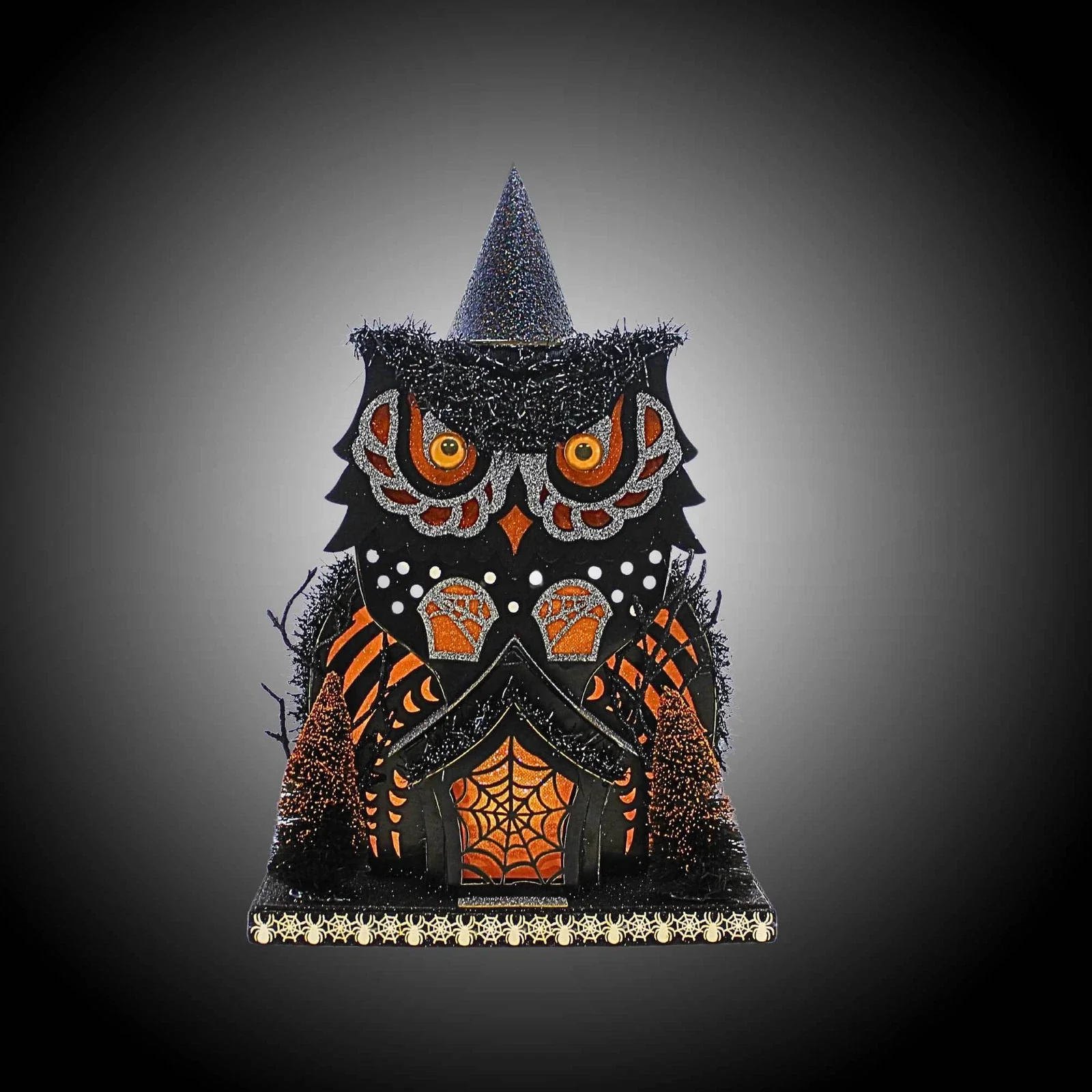 12" Lighted Owlhouse In Orange And Black (2 Styles - Sold individually) - Image 6