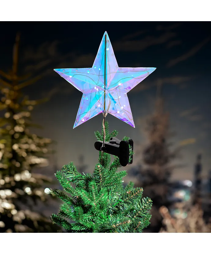 13.25" Pre-Lit Multicolor RGB Holographic Star Treetop - Image 2