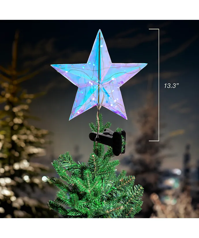 13.25" Pre-Lit Multicolor RGB Holographic Star Treetop - Image 3