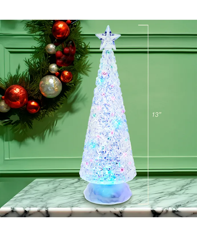 13" Battery-Operated RGB LED Light Up Christmas Tree With Water Figurine - Image 2