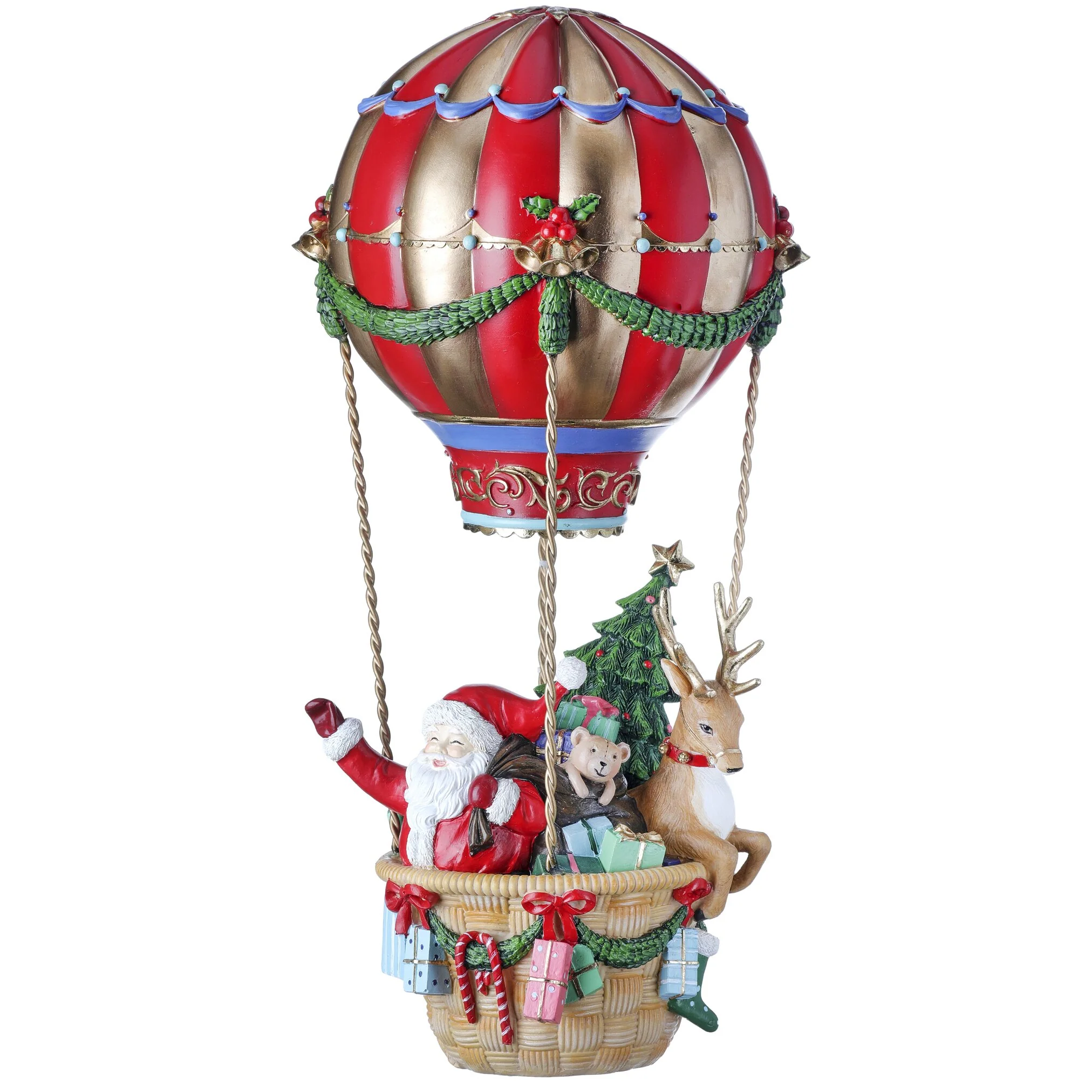 Resin Hot Air Balloon With Santa, 17"