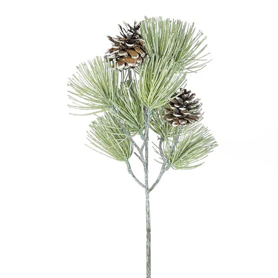 Bottlebrush Pine Spray w/Pinecones, Frosted Green, 18"