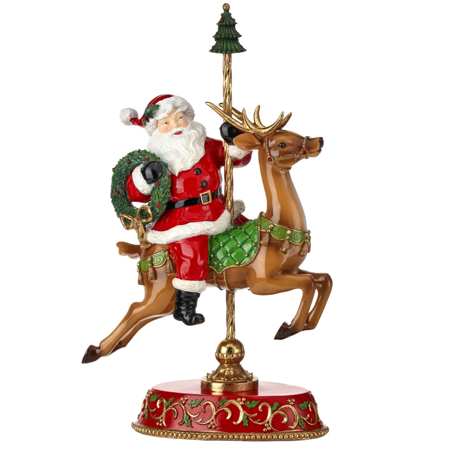 18" Resin Santa w/Carousel Deer