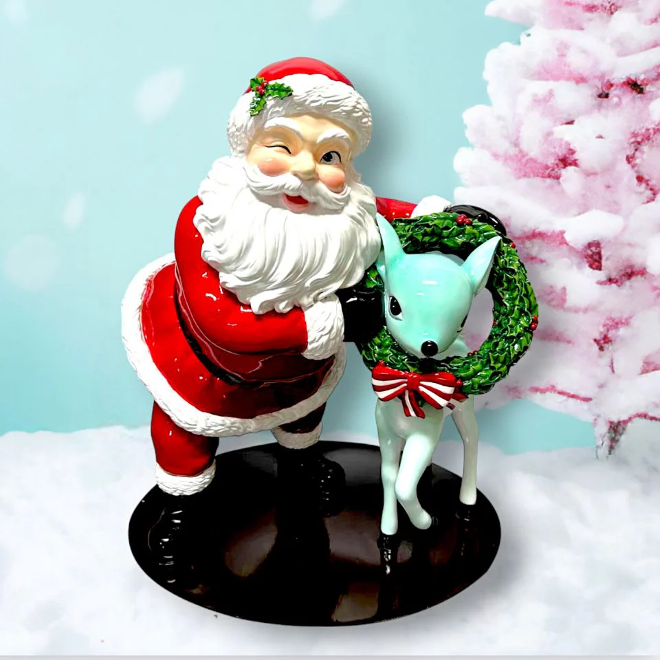 Retro Red Santa w/Deer, 18"