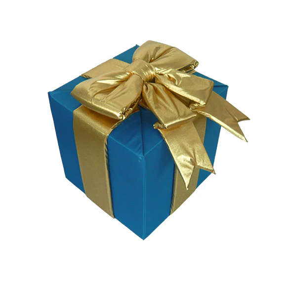 24" Blue Nylon Gift Box w/Gold Metallic Puff Bow (indoor)