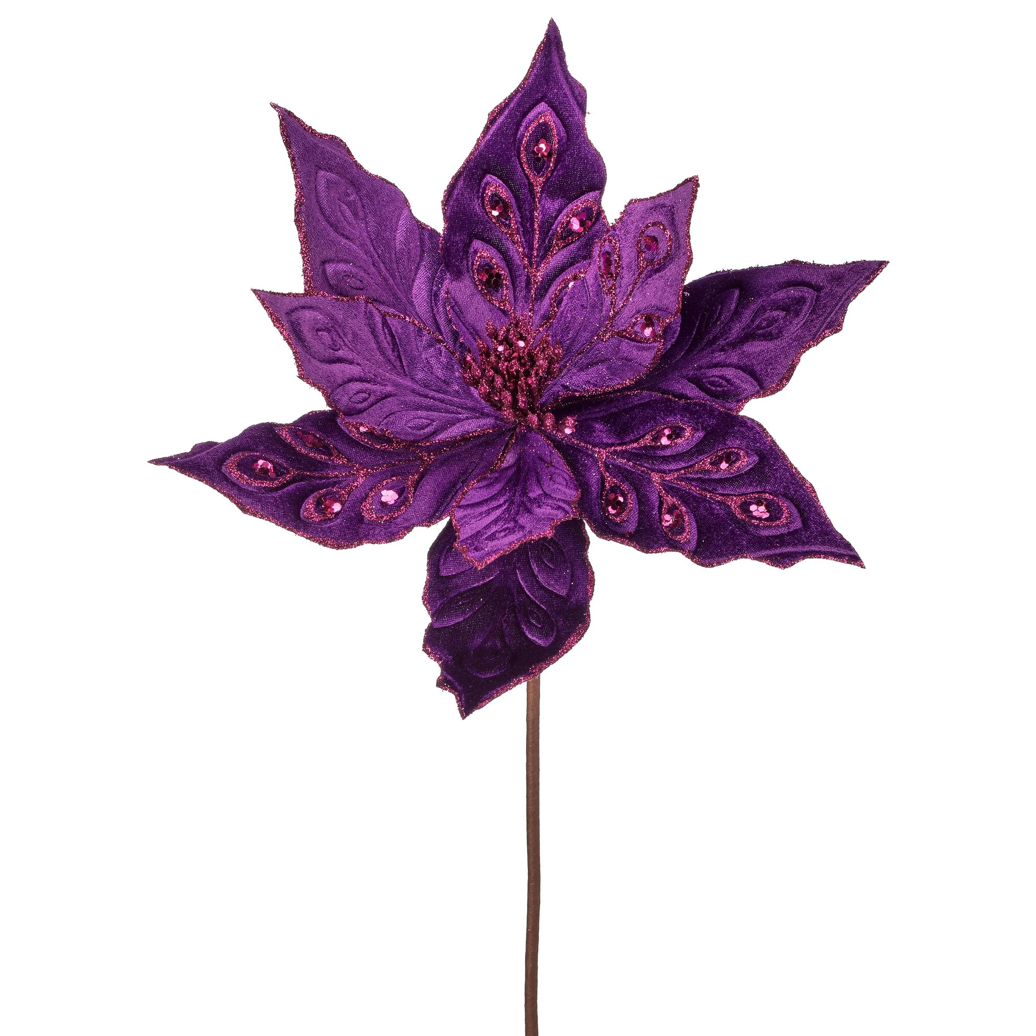 Velvet Jeweled Poinsettia Stem, 24" (Purple)