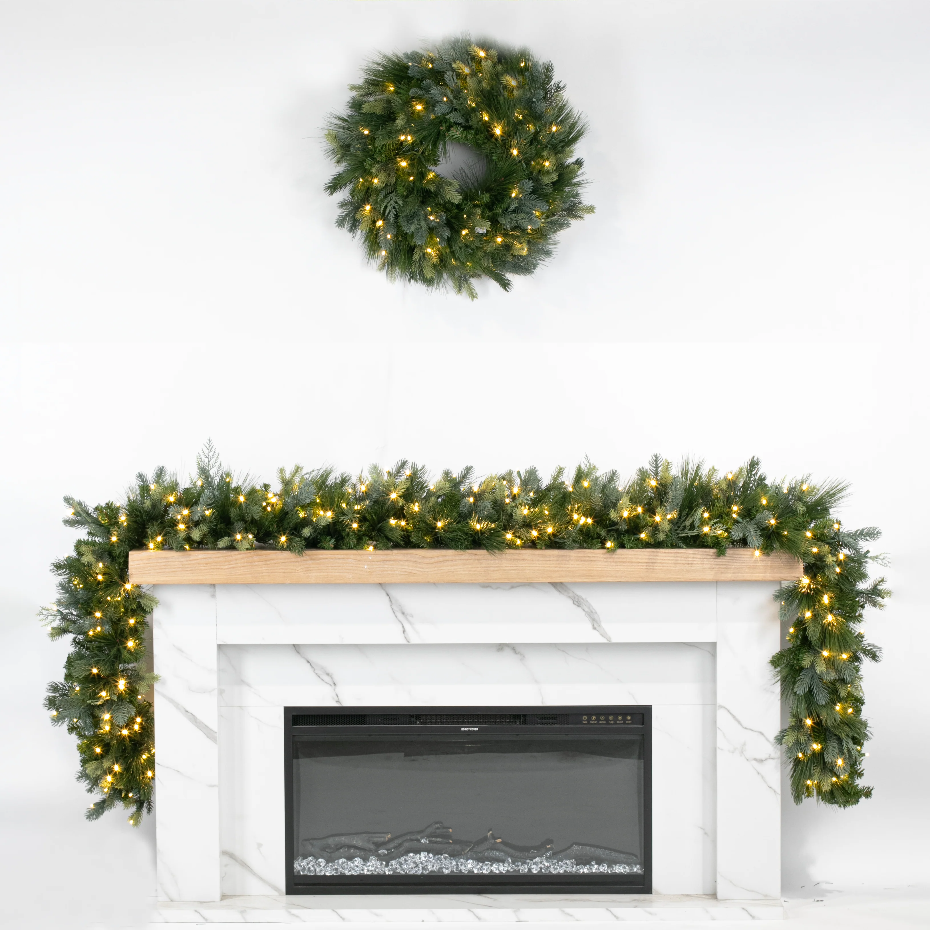 American Mixed Greenery Wreath, LED Lit, 24"