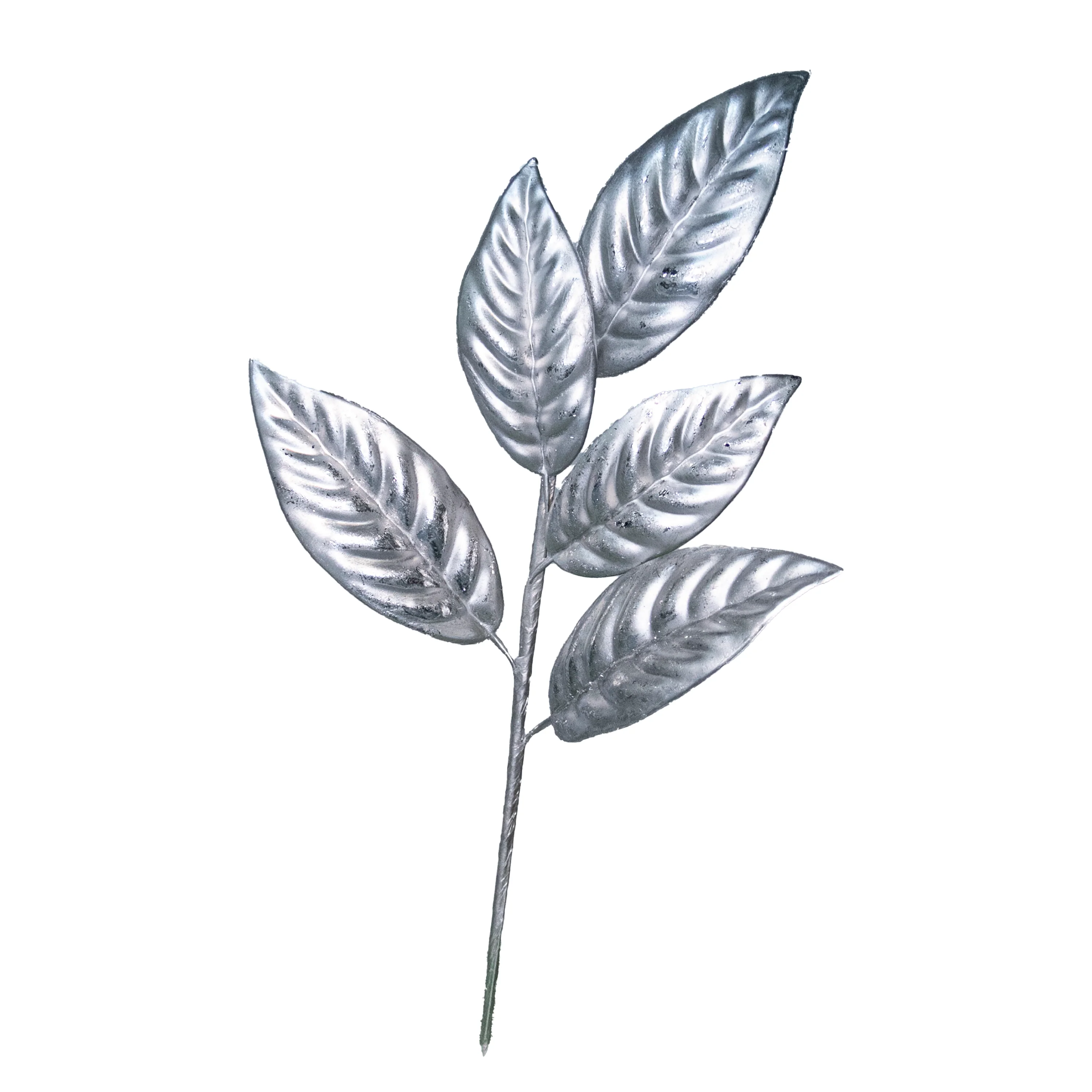 Magnolia Leaf Spray with Silver Foil, Silver Fabric, 24"