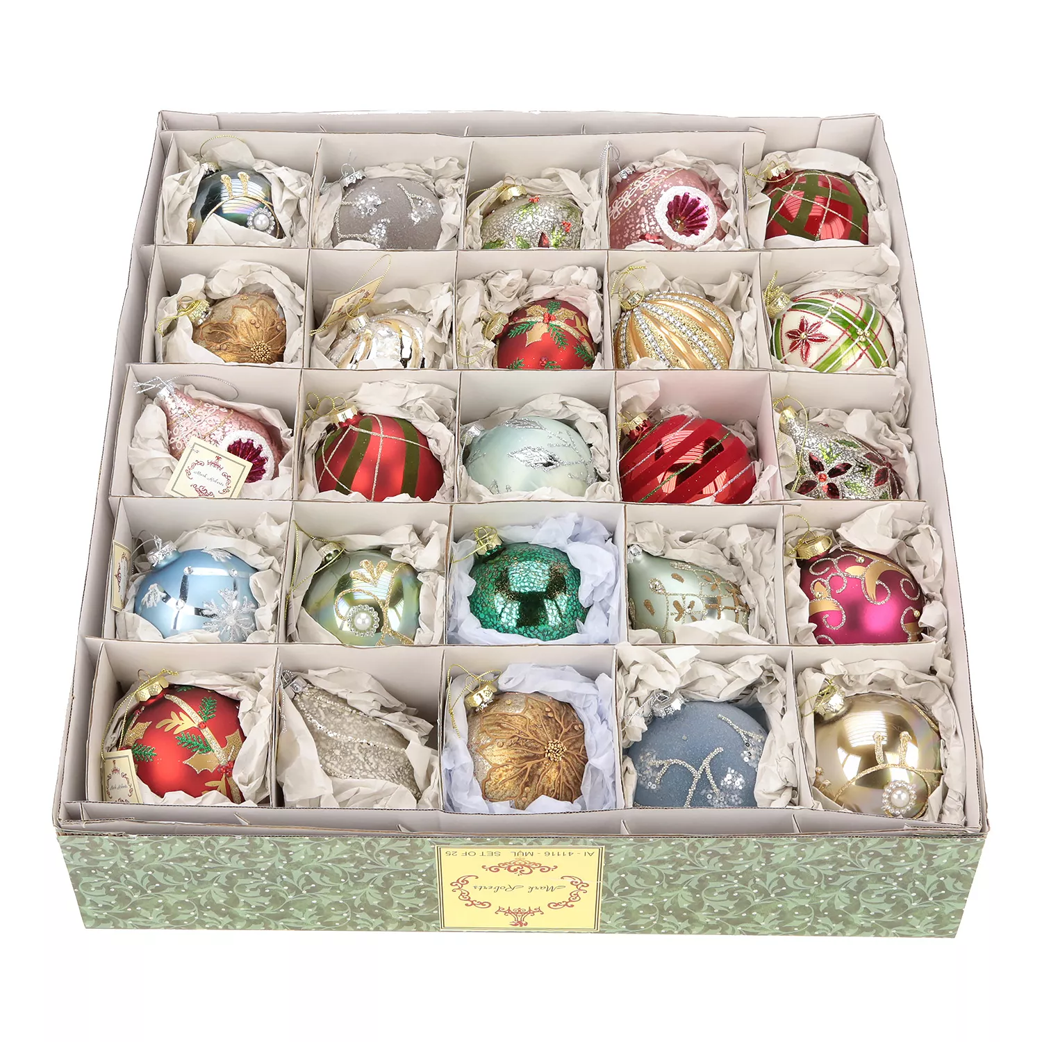Glass Assorted Ornaments in Box, 4" (Set of 25) - Image 2
