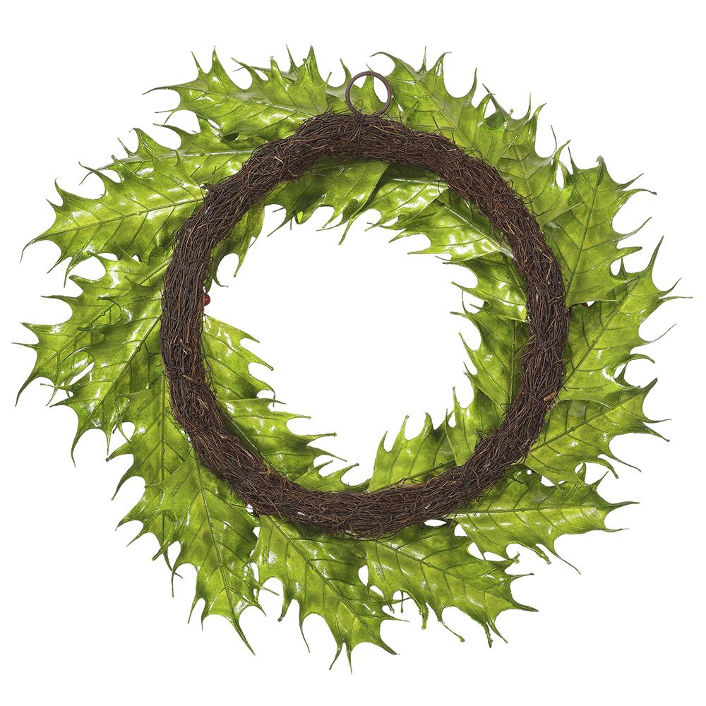 26" Metallic Holly Wreath With Berry (Green / Red) - Image 2