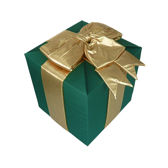 36" Green Nylon Gift Box w/Gold Metallic Puff Bow (indoor)
