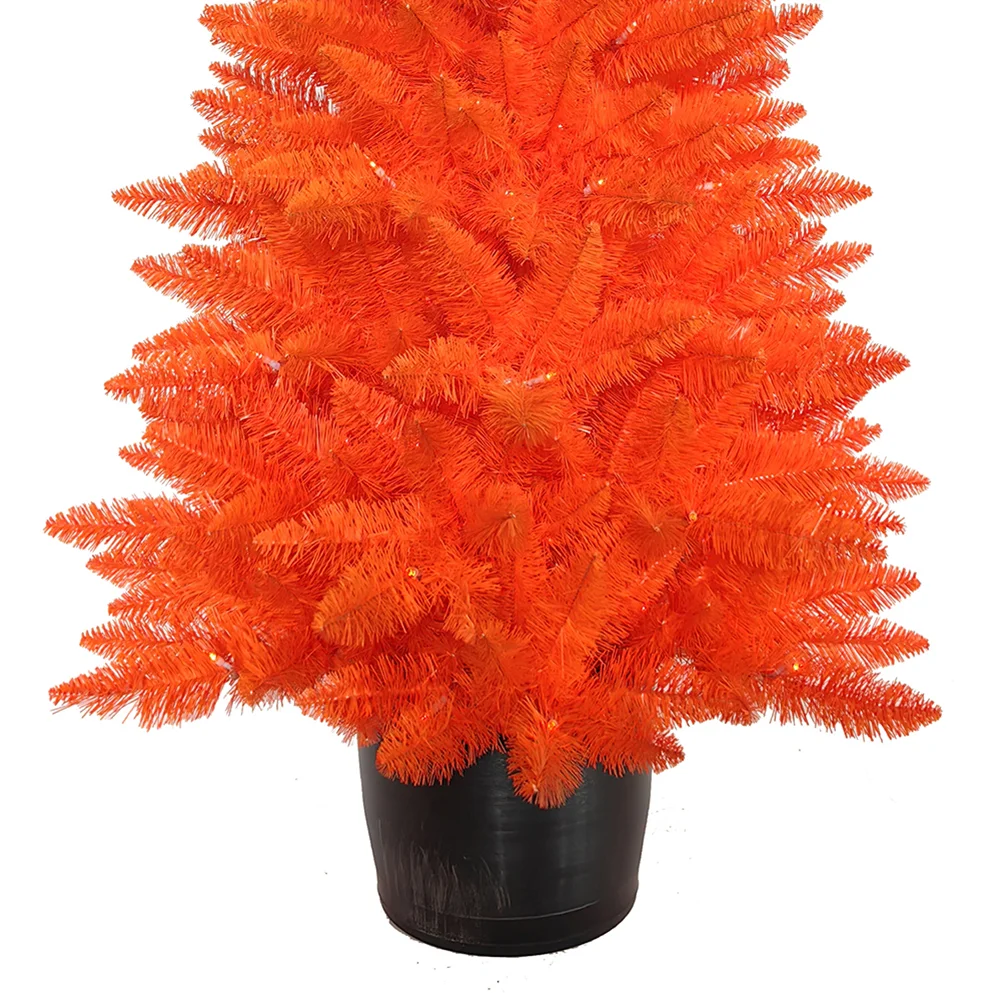 Battery Operated Pre-Lit Halloween Orange Potted Tree With Orange LED Lights, 4.5' - Image 3