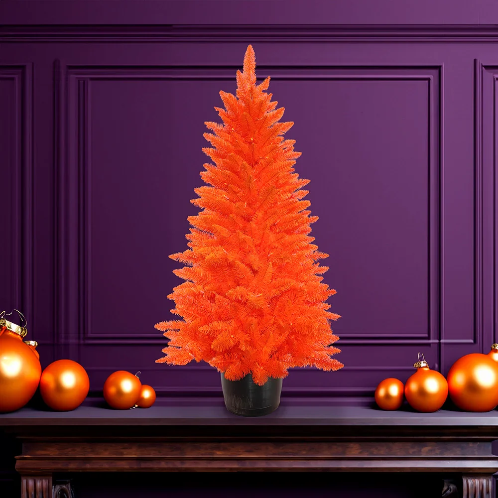 Battery Operated Pre-Lit Halloween Orange Potted Tree With Orange LED Lights, 4.5' - Image 5