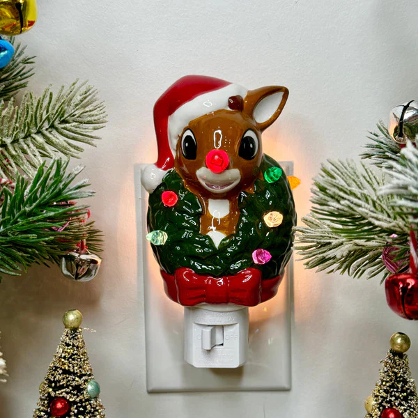 Lighted Rudolph Night Light With Wreath Around Neck, 5" - Image 2