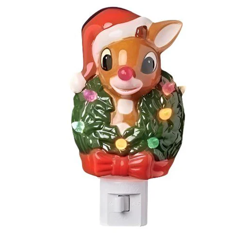 Lighted Rudolph Night Light With Wreath Around Neck, 5" - Image 3