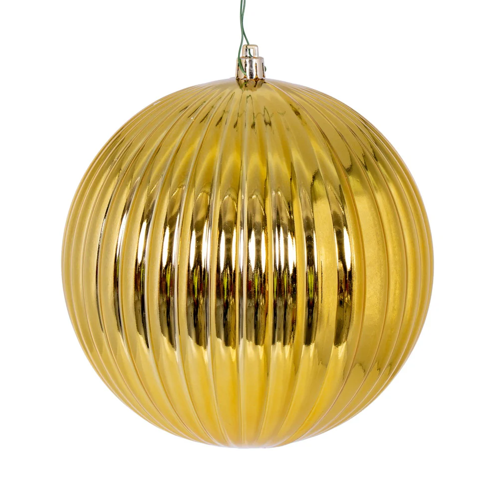Shatterproof Gold Shiny Lined Ball Ornament, 6" (160MM) (Set of 4)