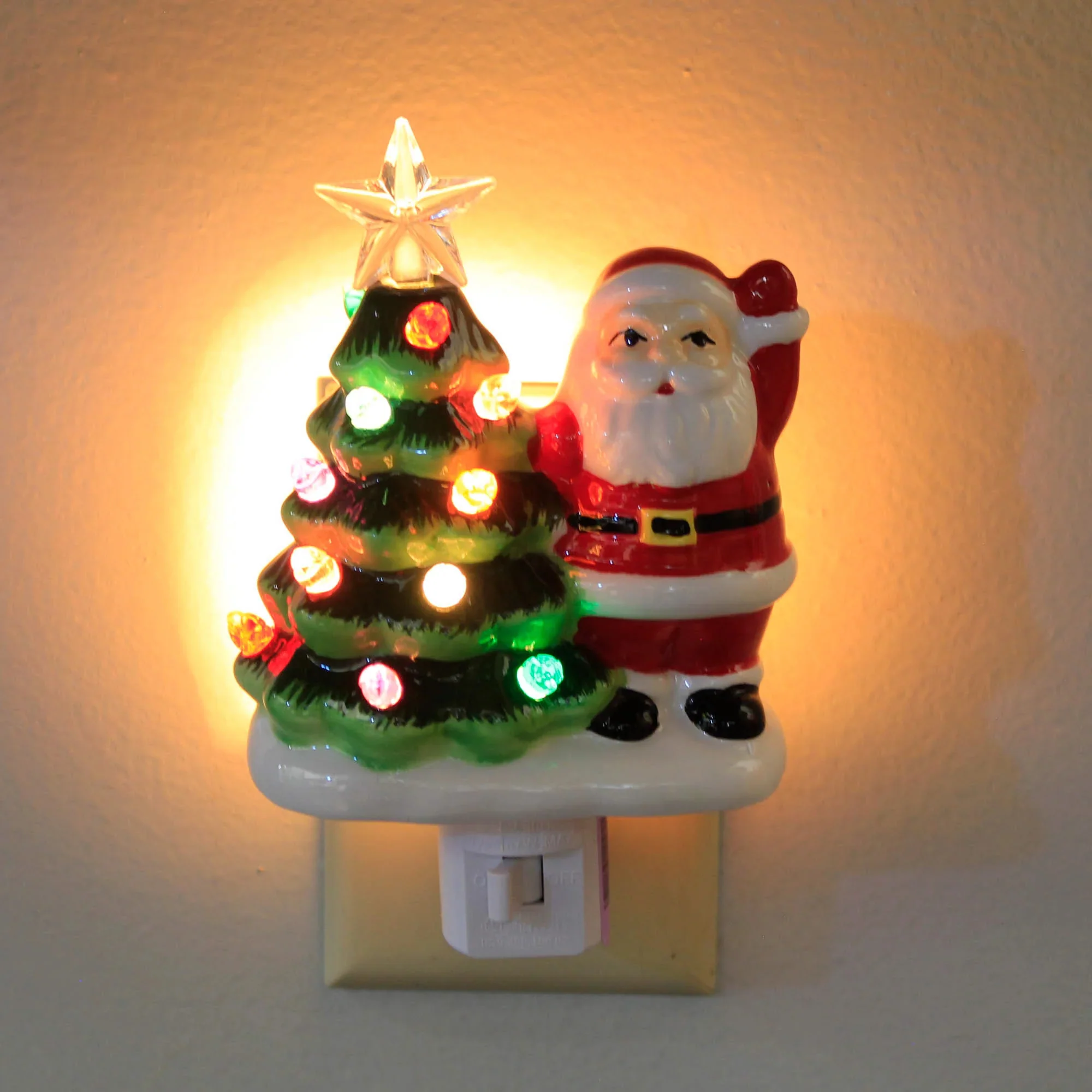 Vintage Santa With Christmas Tree Night Light, 6" - Image 2