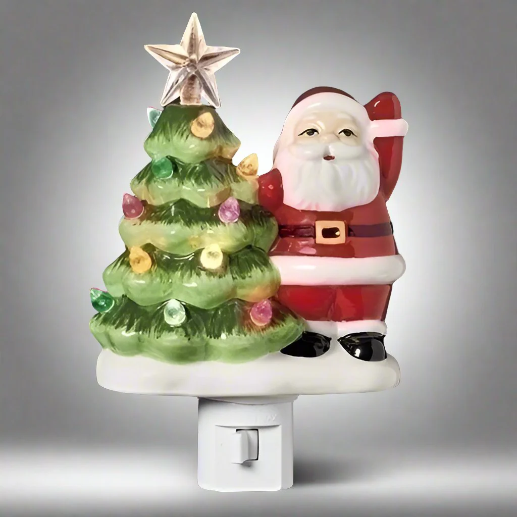Vintage Santa With Christmas Tree Night Light, 6" - Image 4