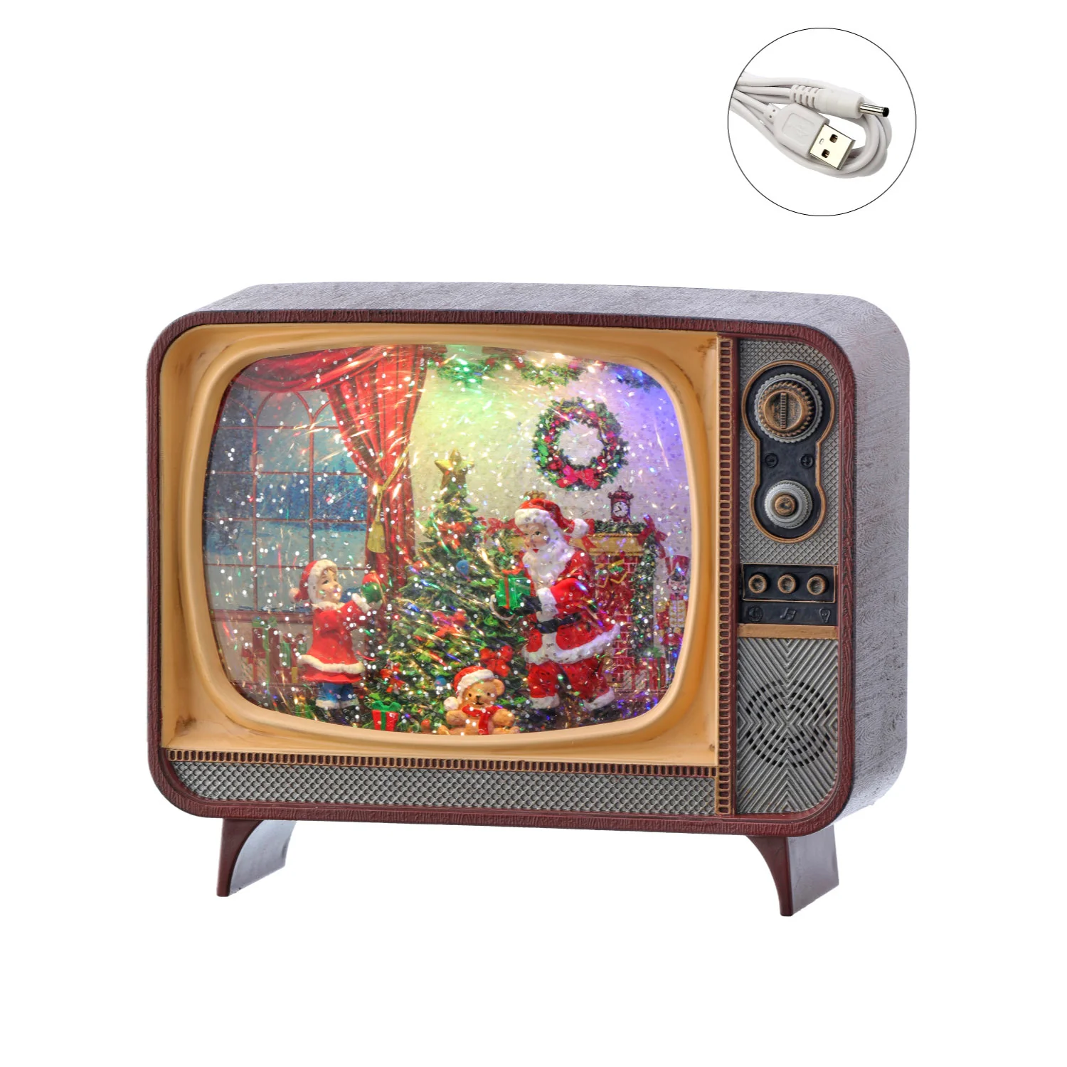 Retro TV Water Globe /W Santa Christmas Scene, 8.5"