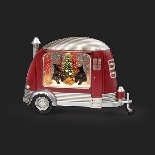 Lighted Swirling Camper Water Globe w/Bears By Campfire, 8"