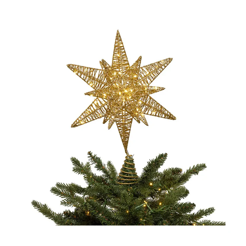 80L Warm White Micro LED Gold Starburst Treetop, 15" - Image 2