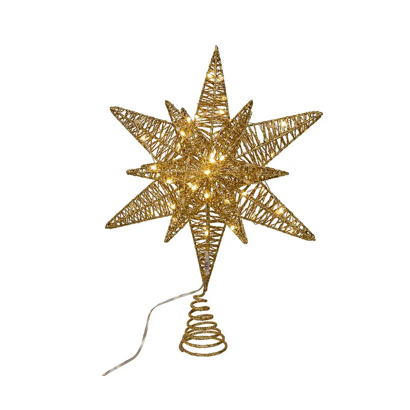 80L Warm White Micro LED Gold Starburst Treetop, 15" - Image 3