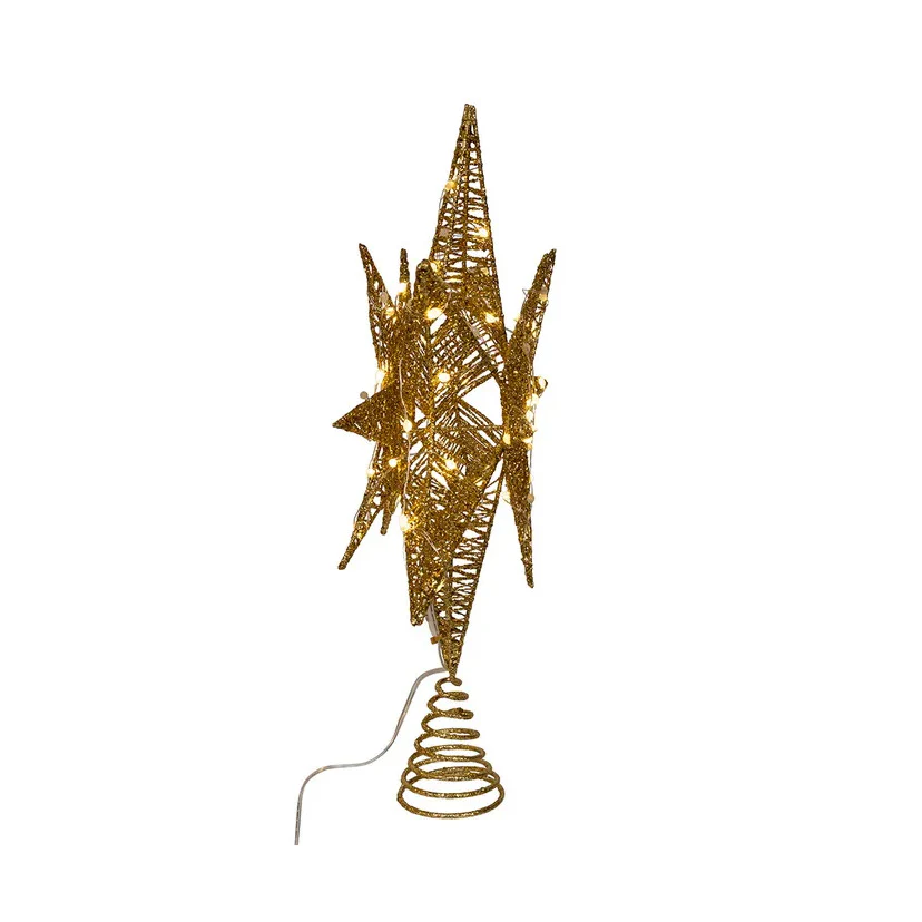 80L Warm White Micro LED Gold Starburst Treetop, 15" - Image 4