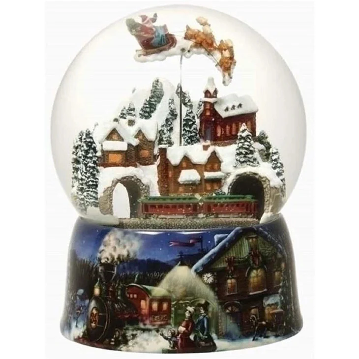 Musical Christmas Village W/ Santa And Rotating Train Snow Globe, 8" - Image 6