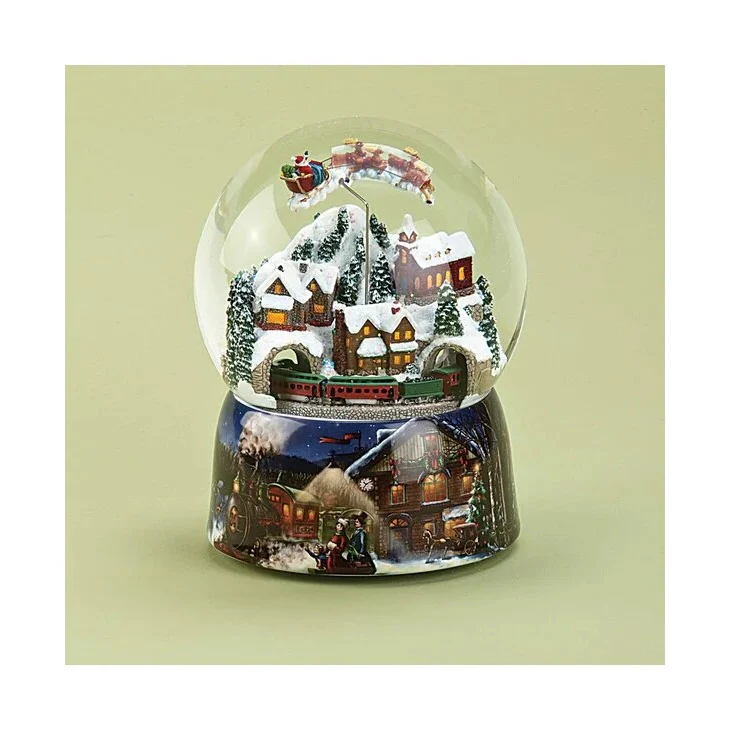 Musical Christmas Village W/ Santa And Rotating Train Snow Globe, 8" - Image 8