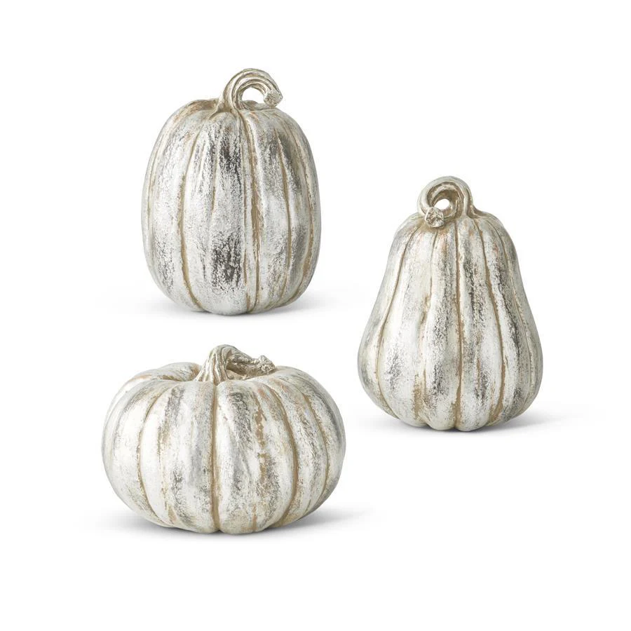 Antique Silver Resin Pumpkins, 9" (3 styles - sold individually)
