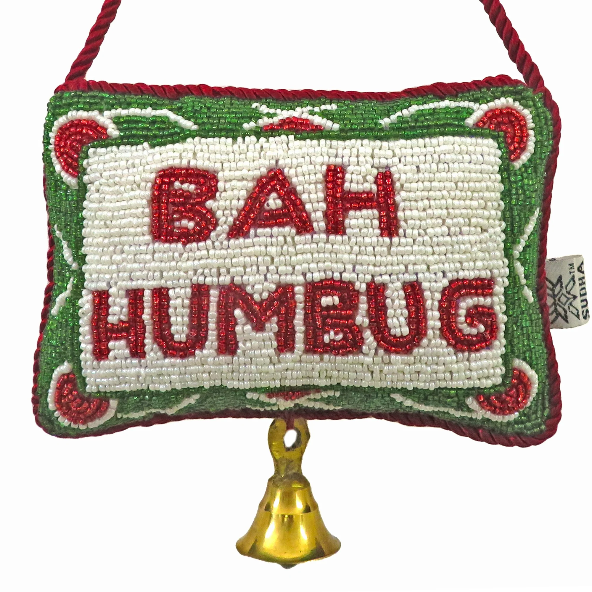 Beaded "Bah Humbug" Red & Green Doorknocker - Image 2
