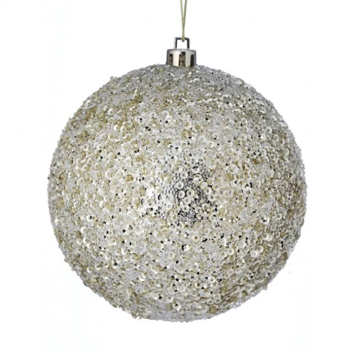 Beaded Metallic Ball Ornament, 4" (Champagne)