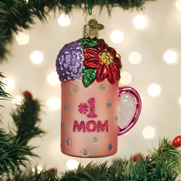 Best Mom Mug Glass Ornament, 4"