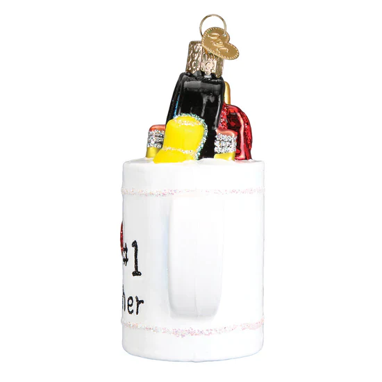 Glass "Best Teacher" Mug Ornament, 3.75" - Image 4