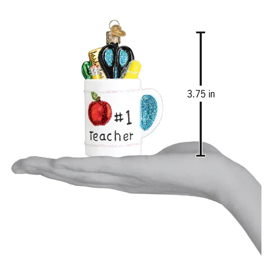 Glass "Best Teacher" Mug Ornament, 3.75" - Image 5