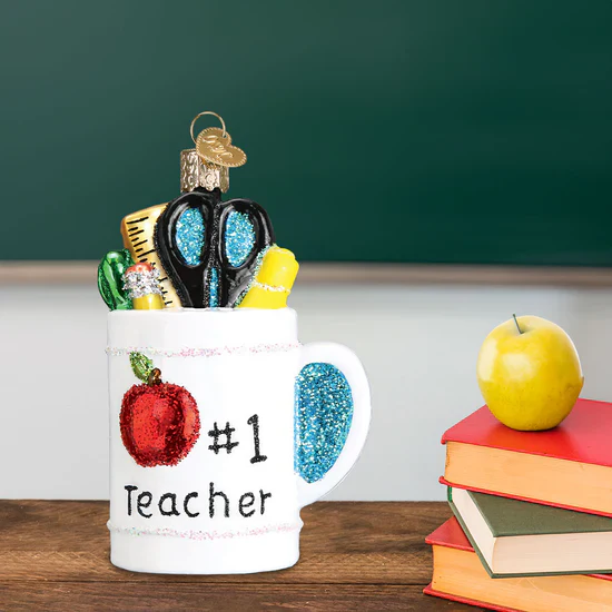 Glass "Best Teacher" Mug Ornament, 3.75" - Image 6