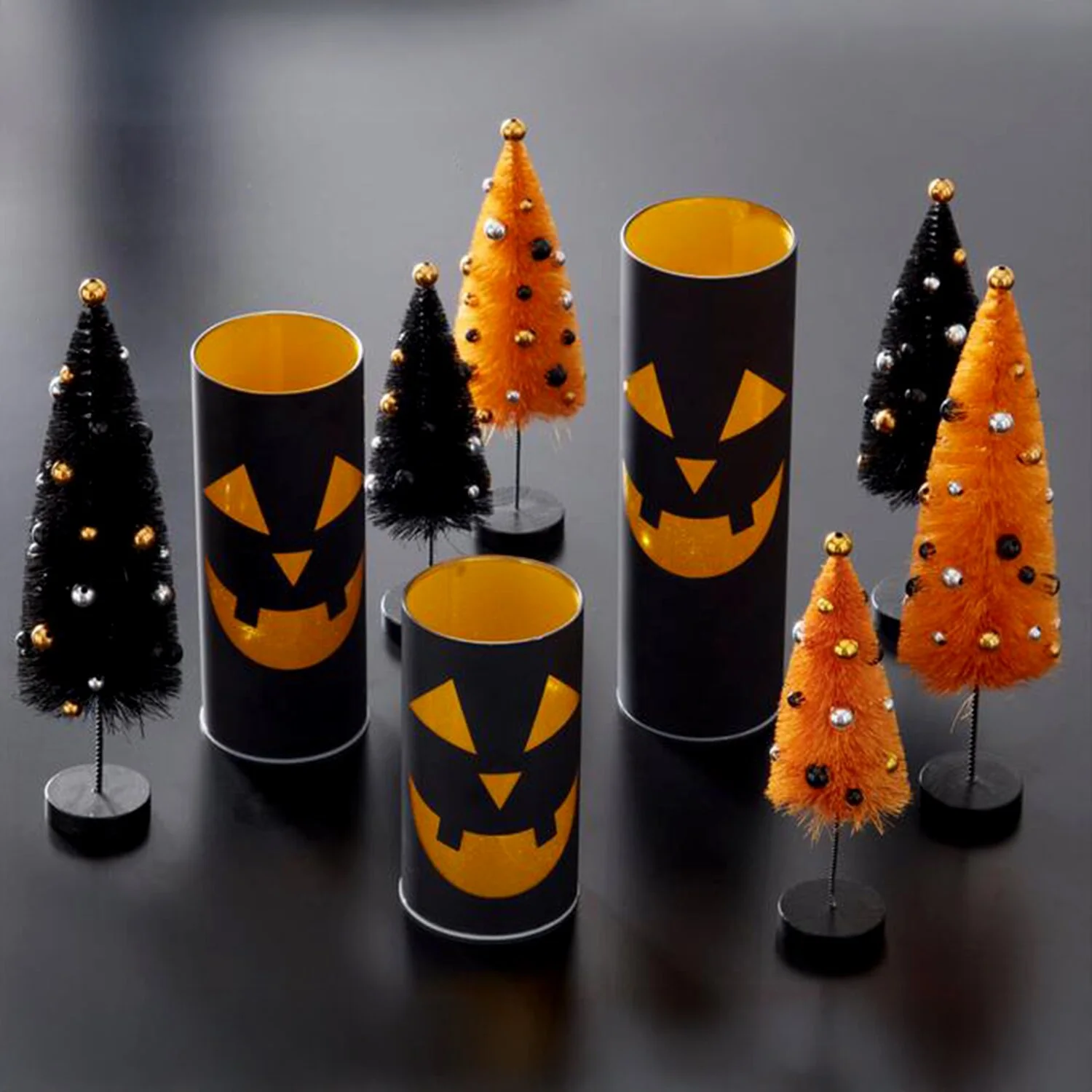 Black & Gold Laser Engraved Jack-O'-Lantern LED Cylinder, 10" (Large) - Image 2