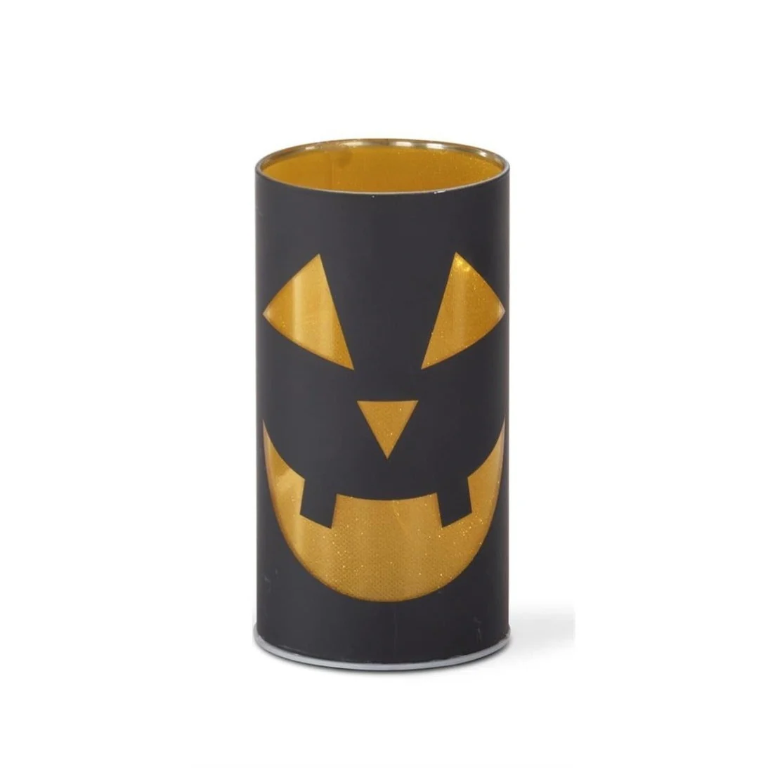 Black & Gold Laser Engraved Jack-O'-Lantern LED Cylinder, 6" (Small)