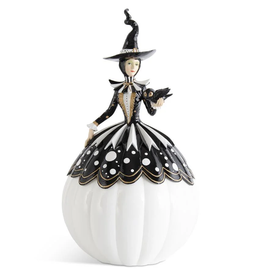 Black & Gold Resin LED Witch Holding Bird, 18"