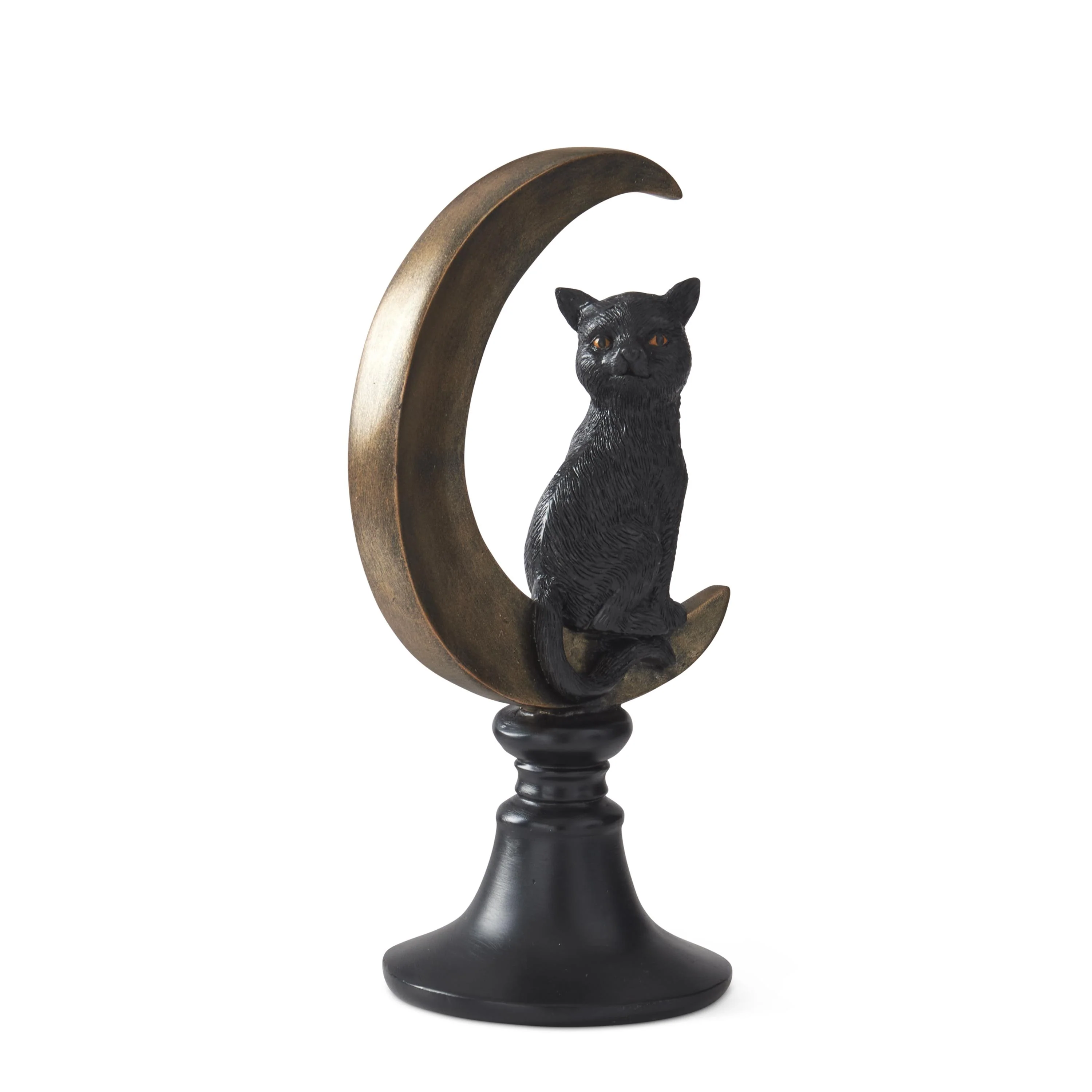 Black Resin Cat on Crescent Moon Figurine, 8.75"