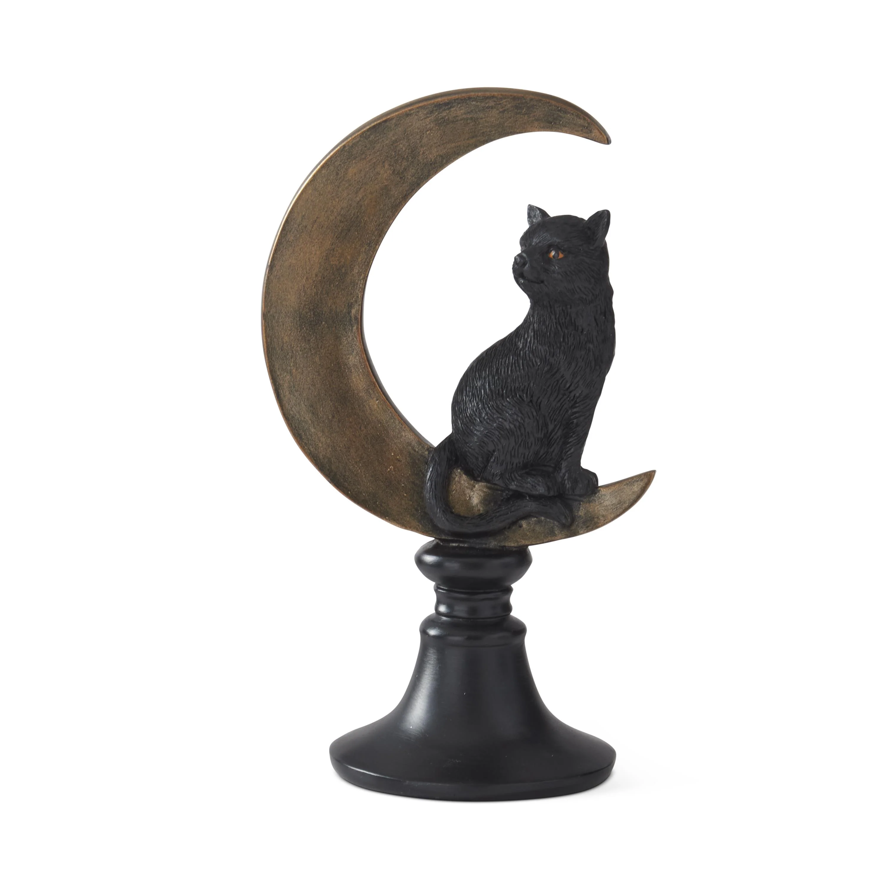 Black Resin Cat on Crescent Moon Figurine, 8.75" - Image 2