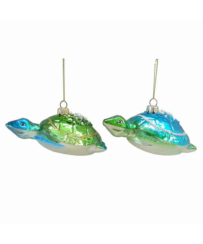 Blue and Green Sea Turtle Glass Ornaments (2 Styles – Sold individually) - Image 2