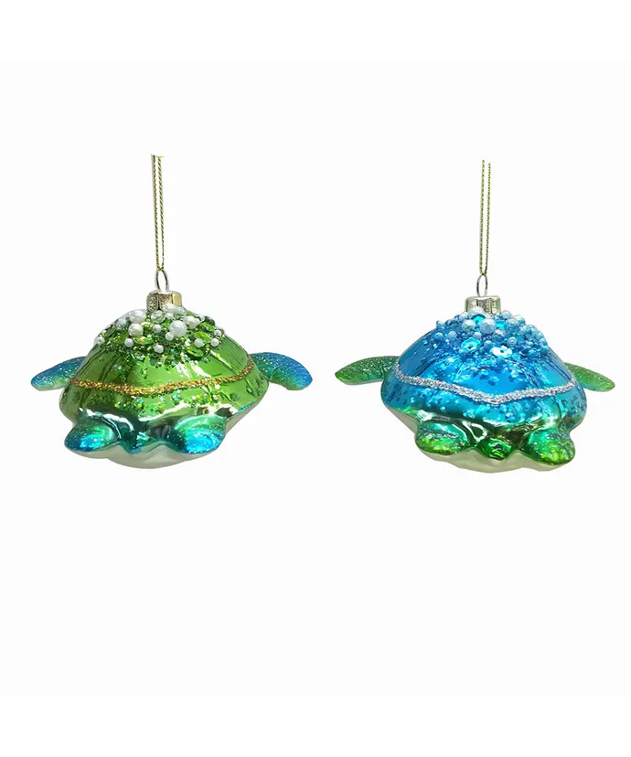 Blue and Green Sea Turtle Glass Ornaments (2 Styles – Sold individually) - Image 3