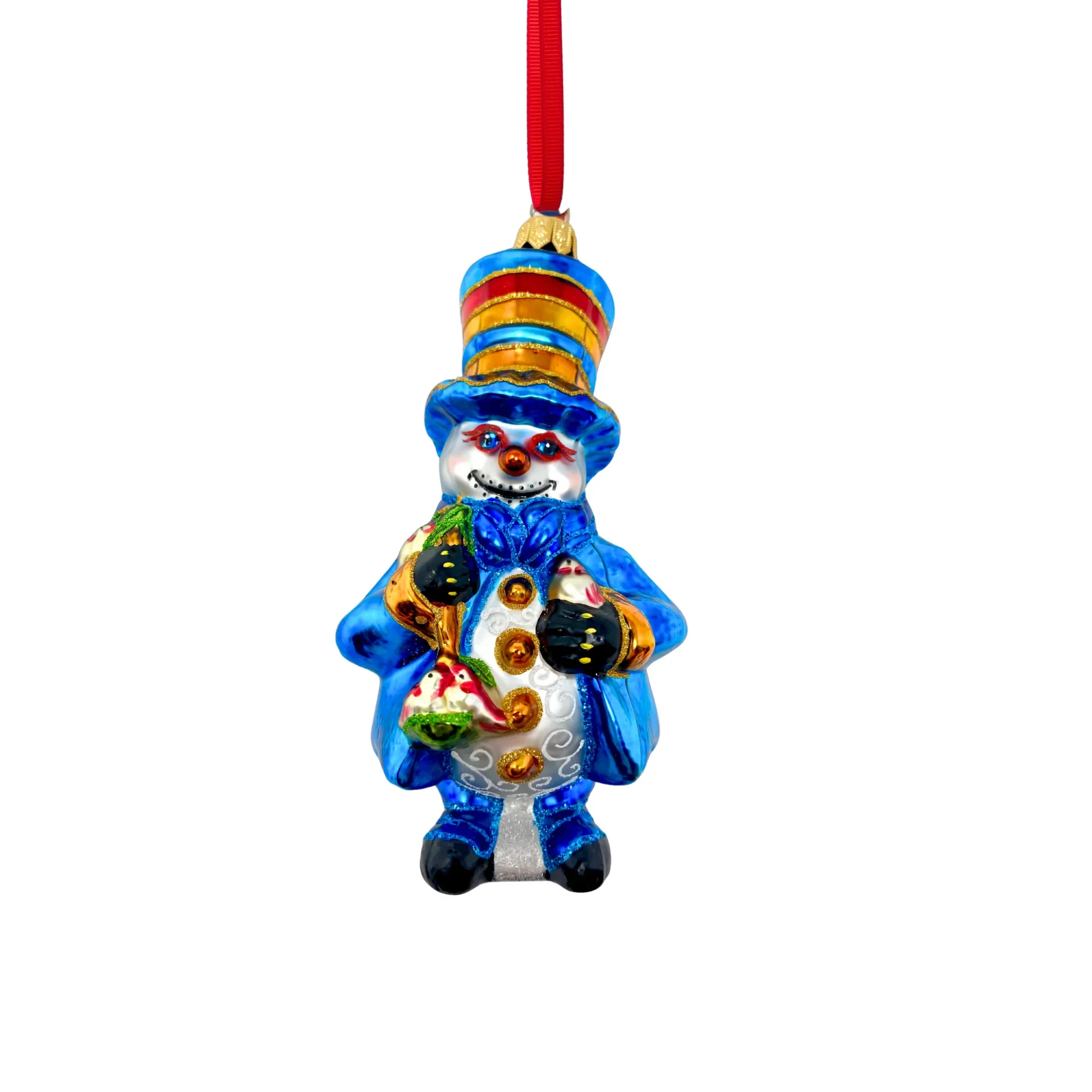 Blue Christmas Snowman Glass Ornament, 5.5" - Image 2